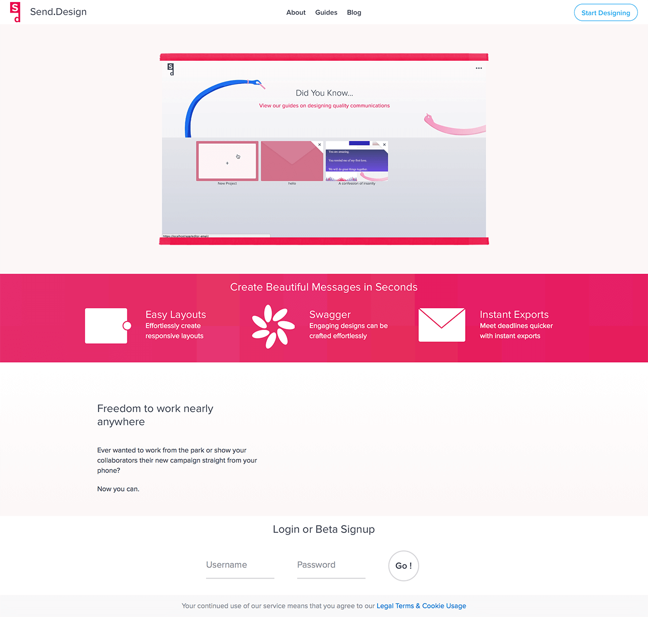 The earlier, unfinished bright version of the site